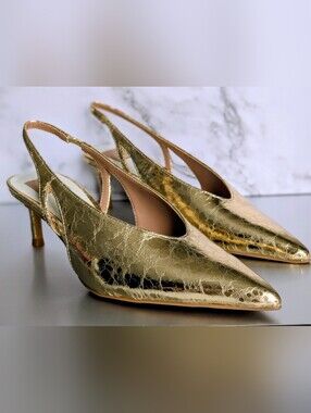 Dolce Vita Kenzie Stella Gold Metallic Slingback Heels Size 7.5